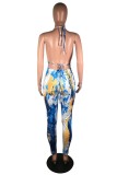 Red Sexy Print Bandage Patchwork Backless Halter Skinny Jumpsuits