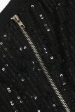 Vestidos de falda lápiz de cuello oblicuo de patchwork de lentejuelas sólidas negras sexy