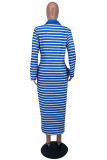 Red Casual Striped Print Patchwork Turndown Collar Long Sleeve Plus Size Dresses