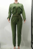 Army Green Casual Solid Patchwork Zipper Collar Long Sleeve Two Pieces