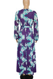 Purple Casual Elegant Print Patchwork V Neck Straight Dresses
