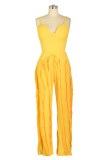 Yellow Sexy Casual Solid Tassel Backless Spaghetti Strap Sleeveless Two Pieces