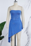 Blauw sexy feest patchwork heet boren rugloze strapless onregelmatige jurkjurken