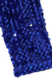 Azul Sexy Elegante Patchwork Sólido Lentejuelas Asimétricas O Cuello Vestido Irregular Vestidos