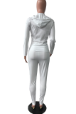White Street Solid Draw String Hooded Collar Long Sleeve Two Pieces