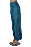 Pantaloni tinta unita convenzionali a vita alta regolari patchwork tinta unita casual blu