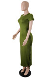 Green Casual Solid Tassel Patchwork O Neck One Step Skirt Dresses