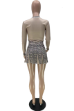 Silver Gray Casual Print Patchwork O Neck Long Sleeve Two Pieces