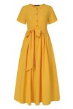 Red Casual Solid Patchwork With Belt Shirt Collar Short Sleeve Dress