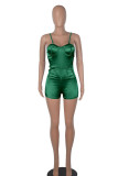Green Sexy Solid Patchwork Spaghetti Strap Skinny Rompers