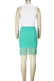 Light Green Sexy Solid Tassel O Neck Sleeveless Two Pieces
