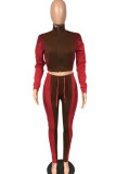Wine Red Fashion Casual Solid Patchwork Zipper Collar Long Sleeve Two Pieces
