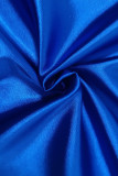 Azul Casual Elegante Sólida Bandagem Patchwork Gola Oblíqua Meia Manga Duas Peças