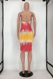 Цветное сексуальное платье без рукавов с открытой спиной и бретельками с цветочным принтом Платья