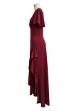 パープル カジュアル ソリッド パッチワーク フラウンス 非対称 V ネック イブニングドレス ドレス