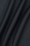Черный Повседневный Однотонный Пэчворк Асимметричный С открытыми плечами Длинный рукав Из двух частей