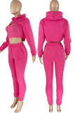 Pink Casual Street Solid Patchwork Hooded Collar Long Sleeve Three Pieces