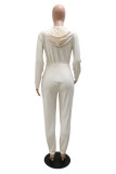 White Fashion Casual Solid Bandage Patchwork Zipper Collar Regular Jumpsuits