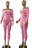 Pink Street Solid Patchwork Off the Shoulder Skinny Jumpsuits