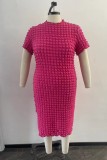 Rose Red Casual Solid Basic Half A Turtleneck Short Sleeve Dress Plus Size Dresses