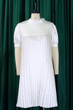 Witte casual effen patchwork gevouwen O-hals rechte jurken