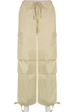 Цвет кожи Повседневная уличная однотонная одежда в стиле пэчворк Свободные брюки с низкой талией и широкими штанинами сплошного цвета с карманами