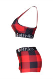 Vattenmelon Röd Mode Casual Sportkläder Print Patchwork U-hals ärmlös två delar