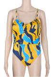 Blue Sexy Print Patchwork Swimwears Two Piece Set