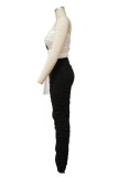 Black Sexy Patchwork Backless Fold Asymmetrical Contrast Strapless Long Dress Dresses