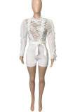 White Sexy Solid Hollowed Out Patchwork See-through Half A Turtleneck Regular Rompers