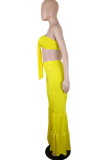 Yellow Sexy Solid Bandage Patchwork Fold With Bow Strapless Sleeveless Two Pieces