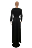 Vestidos de manga larga con cuello en V de vendaje sólido informal de moda negra