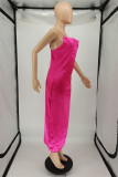 Розово-красное сексуальное повседневное однотонное длинное платье на тонких бретелях с открытой спиной