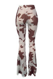Rose Red Casual Print Skinny High Waist Conventional Full Print Trousers
