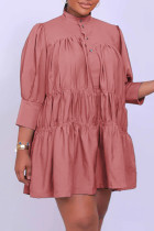 Rosafarbene, lässige, solide Patchwork-Kleider mit halbem Rollkragen und A-Linie