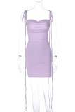 Purple Sexy Solid Backless Fold Strap Design Spaghetti Strap Dresses