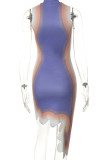 Svart sexigt tryck patchwork asymmetrisk o-hals oregelbunden klänning klänningar