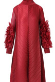 Rose Red Casual Elegant Solid Patchwork Vik Stringy Selvedge Half A Turtleneck A Line Plus Size Klänningar
