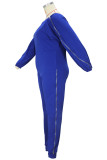 Blue Casual Solid Patchwork Zipper O Neck Plus Size Jumpsuits