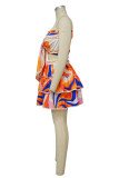 Oranje Sexy Casual Print Backless Strapless Sleeveless Two Pieces