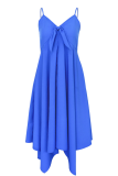青いセクシーな固体包帯スパゲッティ ストラップ イレギュラー ドレス ドレス