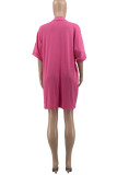 Pink Casual Solid Patchwork Fold V Neck Dresses