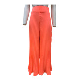 Tangerine Casual Solid Patchwork Fold High Waist Wide Leg Solid Color Bottoms