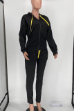 Black Casual Solid Patchwork Zipper Hooded Collar Long Sleeve Two Pieces