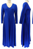 Vestidos casuais elegantes de patchwork sólido azul profundo com decote em V linha plus size