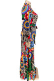 Vert Fashion Casual Print Patchwork O Neck Straight Plus Size Robes