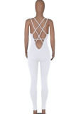 White Casual Sportswear Solid Patchwork Backless U Neck Skinny Jumpsuits