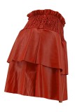 Rot Casual Solid Patchwork Regular High Waist Konventionelle einfarbige Röcke
