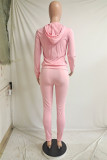 Pink Fashion Casual Letter Print Solid Color Hooded Collar Long Sleeve Two Pieces