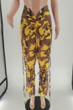 Pantalones casual estampado de camuflaje patchwork estampado completo convencional amarillo